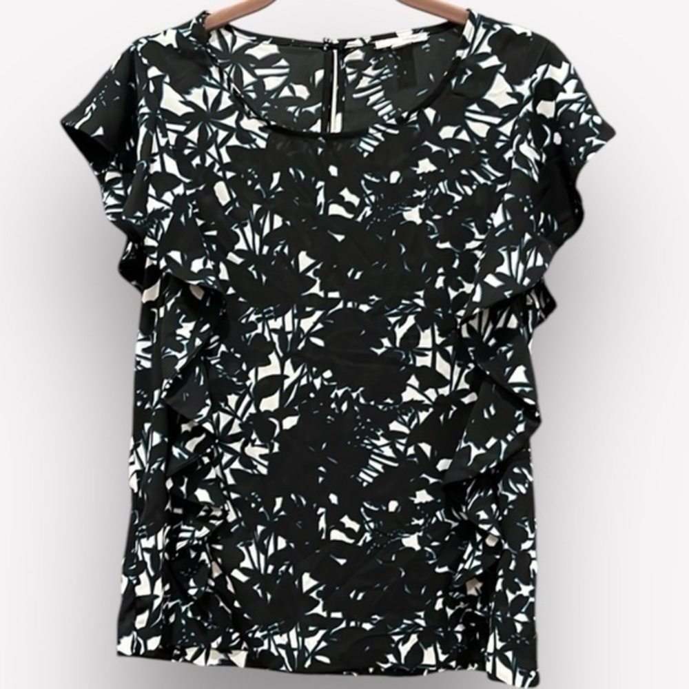 🇪🇸🐠Nordstrom Halogen ruffle blouse Petite XS black blue white